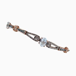 Bracelet Retro Argent, Topazes, Diamants, Or Rose 14 Carats