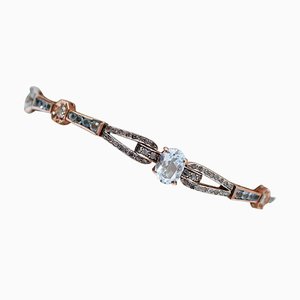 Topazs, Diamonds, 14 Karat Rose Gold and Silver Retro Bracelet