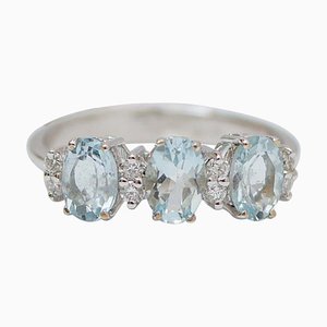 Bague aigue-marine, diamants et or blanc 18k