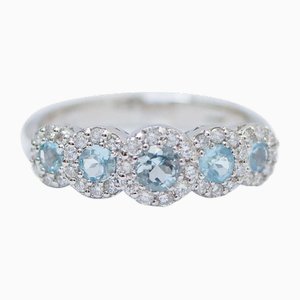 Bague aigue-marine, diamants et or blanc 18k