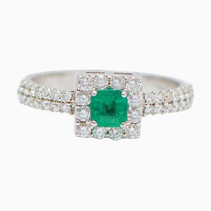 Emerald, Diamonds and 18 Karat White Gold Ring