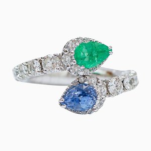 Emerald, Sapphire, Diamonds and 18 Karat White Gold Ring