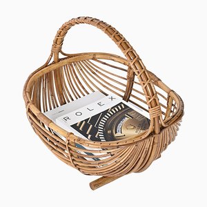 Mid-Century French Riviera Magazine Rack in Bamboo and Rattan by Franco Albini, 1960s