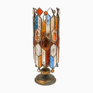 Floor Lamp in Wrought Iron and Hammered Glass from Longobard, 1970s