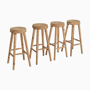 Mid-Century Pine Artists Stools in the style of Charlotte Perriand, Set of 4