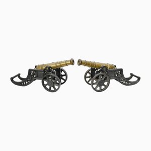 Antique Cast Iron Cannons with Gunmetal Barrels 1920, Set of 2