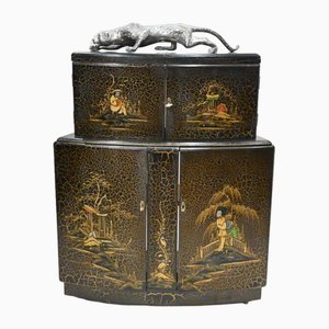 Art Deco Cocktail Cabinet with Chinoiserie, 1930s