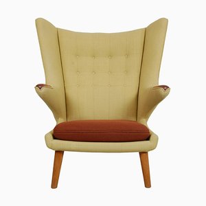 Papa Bear Chair in Green and Brown Fabric by Hans Wegner, 1980s