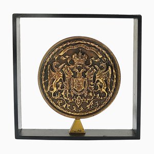 Iron & Brass Coin Medal Bookend attributed to Carl Auböck, Austria, 1970s