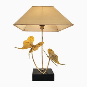 Large Vintage Italian Butterflies Table Lamp in Gilded Brass, 1970s