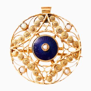 Antique Brooch-Pendant with Enamel and Pearl, 1919