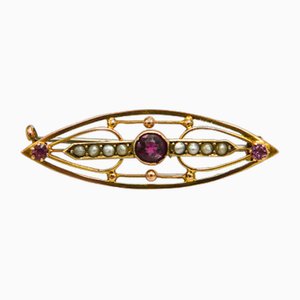 Gold Brooch with Tourmalines and Pearls, 1940s