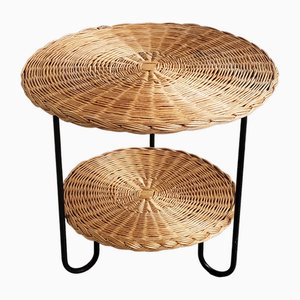 Vintage French Side Table in Rattan & Steel, 1950s