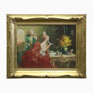 Raffaele Zeloni, Gallant Scene, 1890s, Oil on Panel, Framed