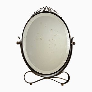 Brass Table Mirror with Distressed Plate, Italy