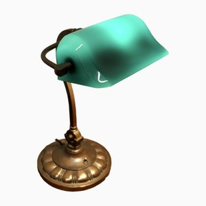 Early 20th Century Copper and Green Glass Barristers Desk Lamp, 1920s