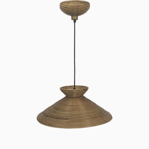 Pencil Reed Rattan Bamboo Pendant Lamp, Italy, 1970s