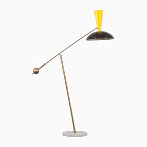 Lámpara de pie italiana grande en negro y amarillo al estilo de Stilnovo, años 90