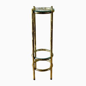 Brass & Glass Side Table with Faux Bamboo Design