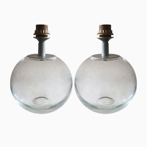 Clear Glass Globe Table Lamps, 1970s, Set of 2