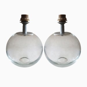 Clear Glass Globe Table Lamps, 1970s, Set of 2