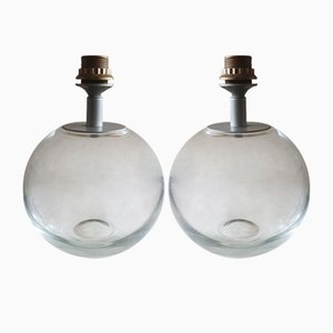 Lámparas de mesa con forma de globo de vidrio transparente, años 70. Juego de 2