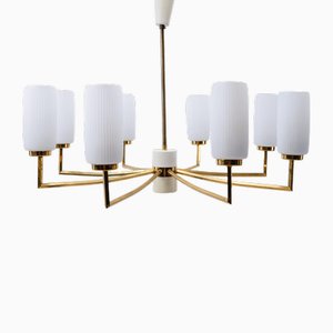 Mid-Century Modern Ceiling Lamp with Opaline Shades, 1950s