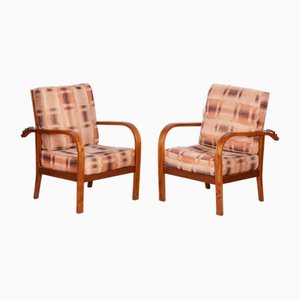 Set of Czech Art Deco Armchairs in Oak by Jindřich Halabala for Up Závody, 1930s