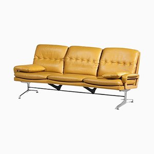 Sofá de cuero amarillo al estilo de Charles y Ray Eames, Alemania, años 60