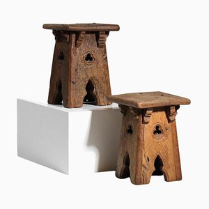 French Folk Art Brutalist Stools, 1950, Set of 2