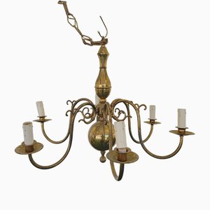 Brass-Plated Metal Chandelier with Arms, 1900s