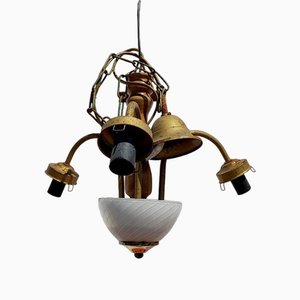 Vintage 3-Arm Hanging Light in Metal and Wood