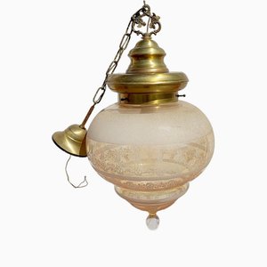 Vintage Ceiling Light in Glass & Brass