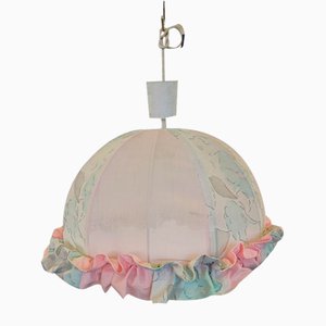 Metal Cage and Fabric Hanging Light with Flowers