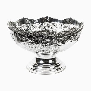 Large Silver-Plated Punch Bowl ith Floral Decoration, 1980s