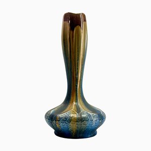 Large Art Nouveau Handmade and Hand Glazed Soliflore Vase, 1930s