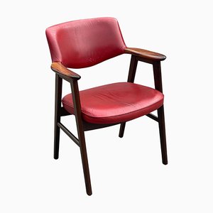 Elbow Armchair in Original Red Leather by Erik Kirkegaard for Hong Möbelfabrik, 1965