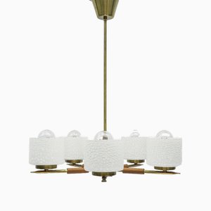 Swedish Brass Lamp with White Glass Shades, 1960s