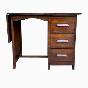 Early 20th Century Spanish Desk or Work Table in Oak Wood with Lateral Wing, 1920s