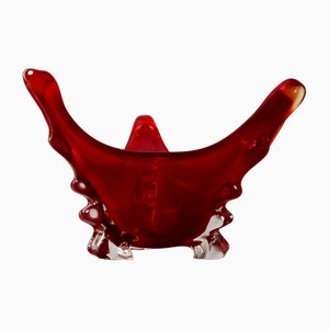 Large Fire-Red Murano Glass Potting Shell