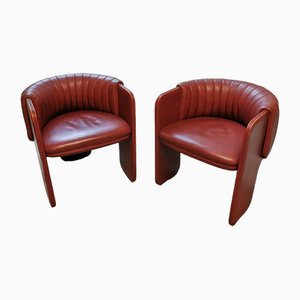 Vintage Dinette Leather Armchairs by Luigi Massoni for Poltrona Frau, 1970s, Set of 2