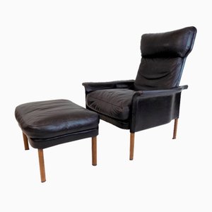 Chaise en Cuir avec Ottomane par Hans Olsen, 1960, Set de 2