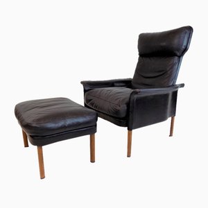 Leather Chair with Ottoman by Hans Olsen, 1960, Set of 2