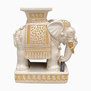 Portavasi vintage con elefante in ceramica beige, anni '70