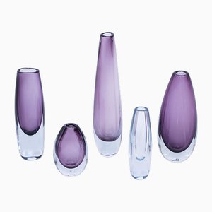 Swedish Sommerso Glass Vases by Strömbergshyttan, 1950s, Set of 5