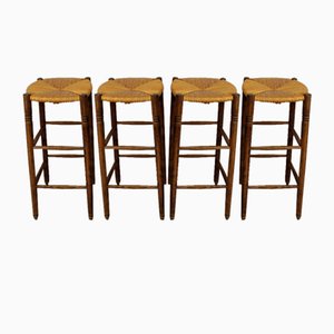 Vintage Country Straw Bar Stools, 1960s, Set of 4