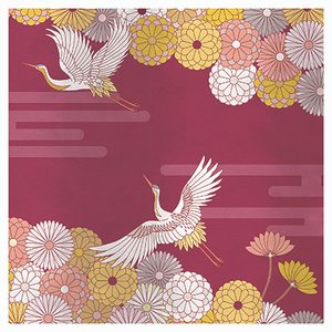 Revêtement Mural en Tissu Rouge Foncé Flowers and Storks par Chiara Mennini pour Midsummer-Milano