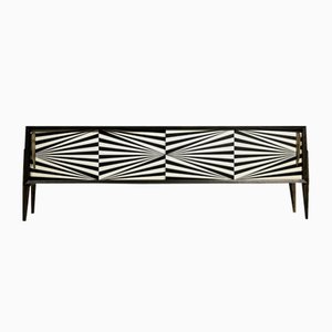 Credenza in betulla con motivo Op-Art dipinto a mano, Scandinavia, anni '60