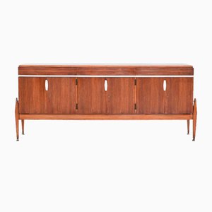 French Symmetric Sideboard in Walnut and Brass, 1960