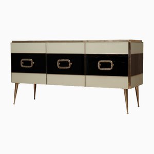 Credenza Mid-Century in vetro e ottone, Italia, 2000